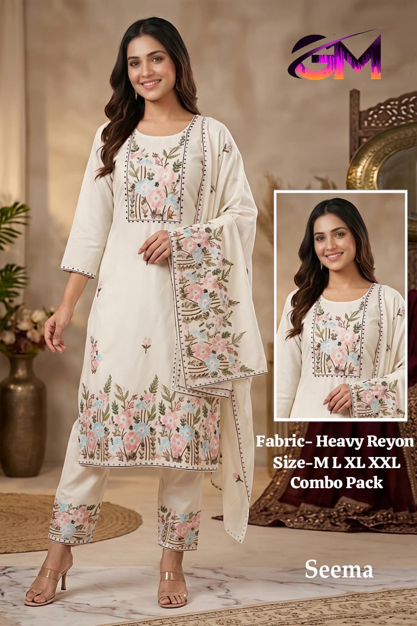 Heavy Rayon 3 Pcs Suit AD12010