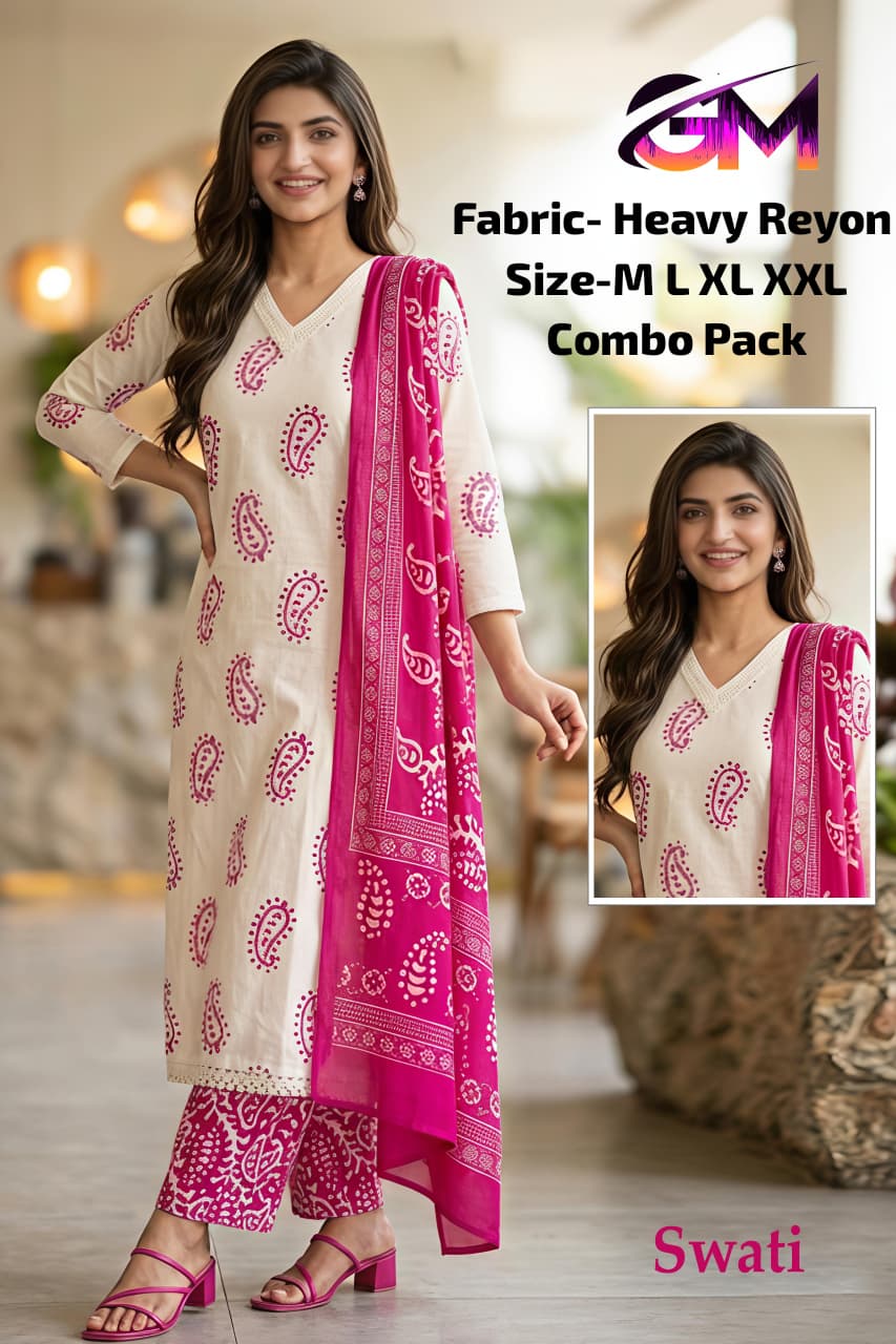 Heavy Rayon 3 Pcs Suit AD12012