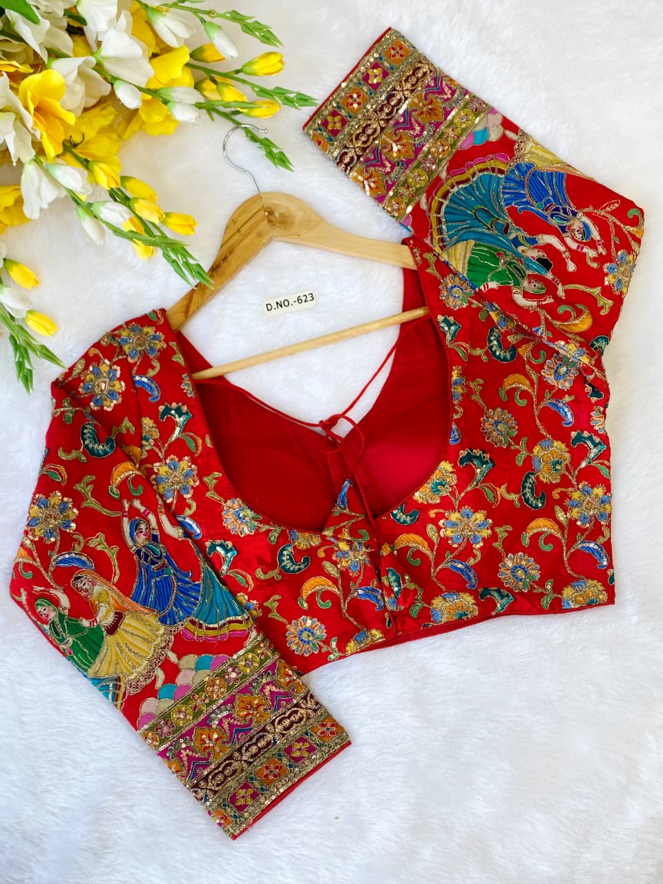 Viscose Crepe Pojisan Print Embroidered Blouse AD90017 image 2