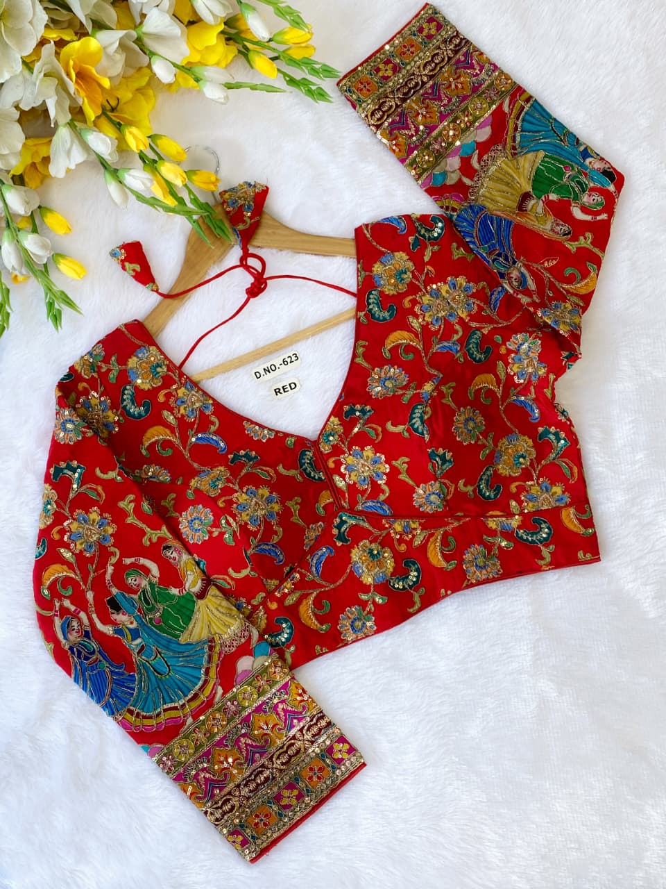 Viscose Crepe Pojisan Print Embroidered Blouse AD90017 image 1