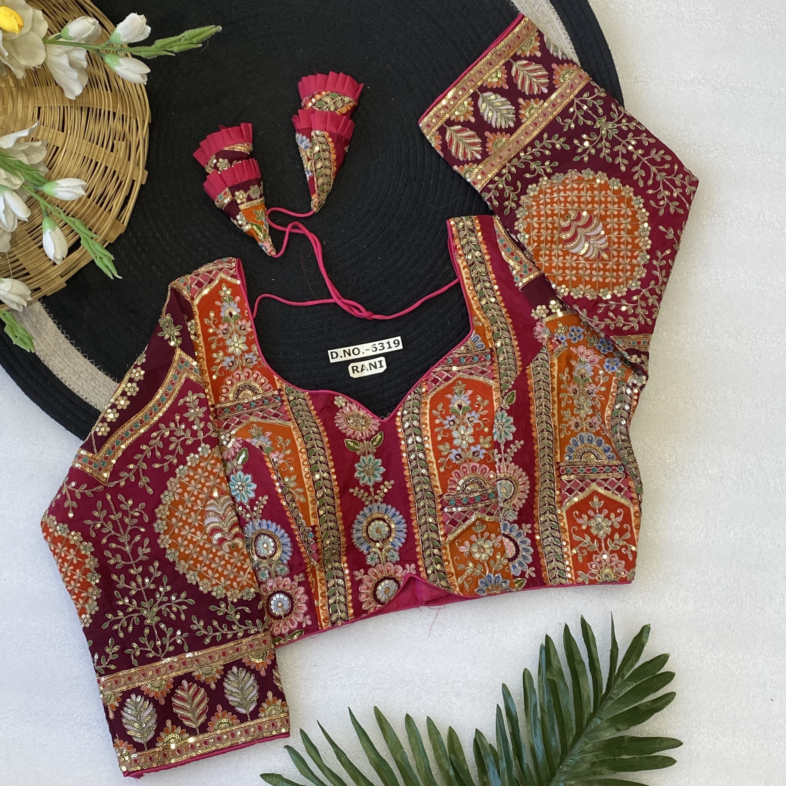 Viscose Crepe Position Printed Blouse | Coding & Sequin Work Sweetheart Neck Designer Blouse AD9027 image 1