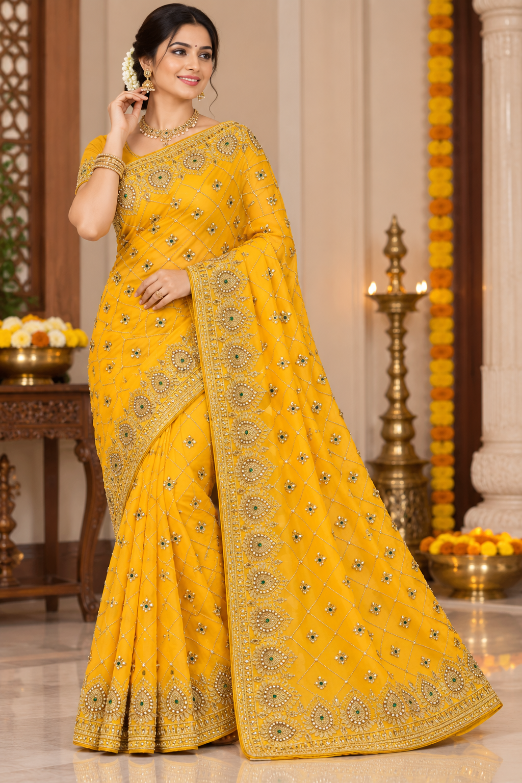 Designer Moti Zari Diamond work Saree AD9301 image 1