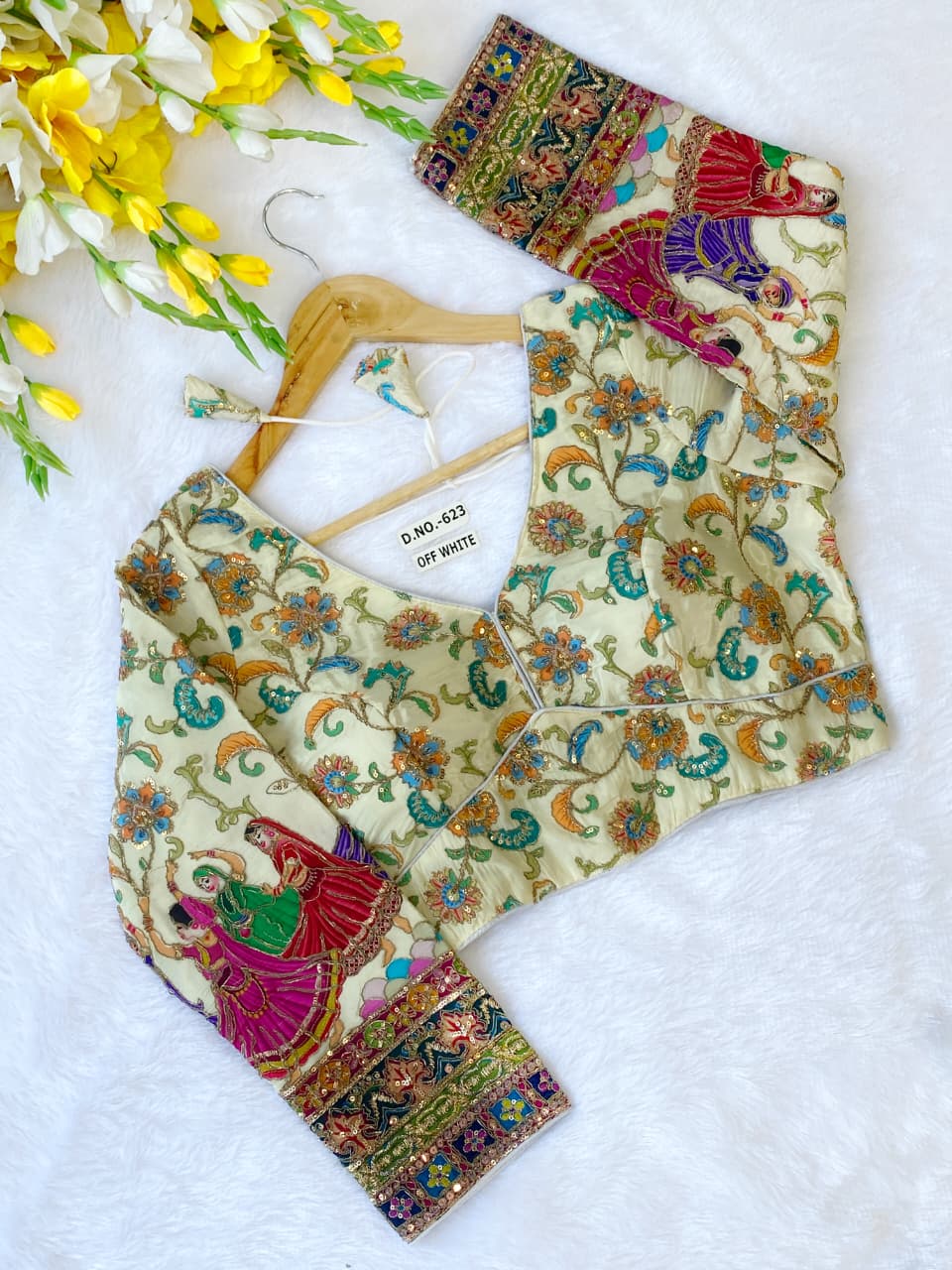 Viscose Crepe Pojisan Print Embroidered Blouse AD90017